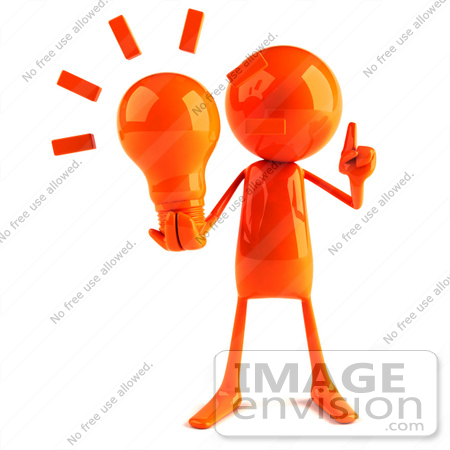 #44140 Royalty-Free (RF) Illustration of a 3d Red Man Mascot Holding A Light Bulb - Version 1 by Julos