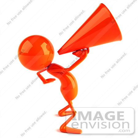 #44143 Royalty-Free (RF) Illustration of a 3d Red Man Mascot Using A Megaphone by Julos