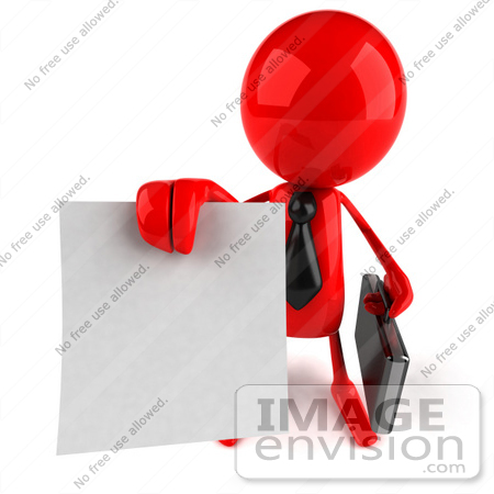 #44146 Royalty-Free (RF) Illustration of a 3d Red Man Mascot Holding Out A Contract - Version 3 by Julos