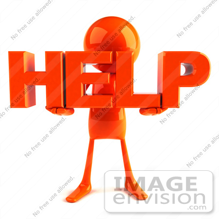 #44148 Royalty-Free (RF) Illustration of a 3d Red Man Mascot Holding HELP by Julos