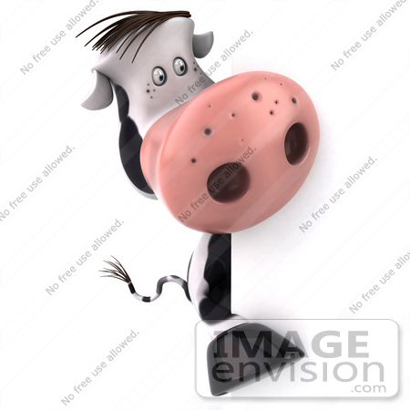 #44163 Royalty-Free (RF) Illustration of a 3d Dairy Cow Mascot Behind a Blank Sign - Pose 4 by Julos