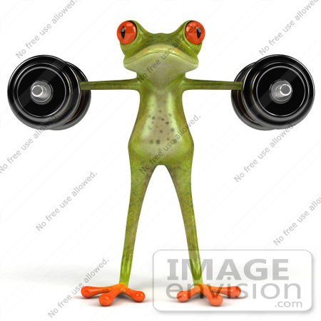 #44198 Royalty-Free (RF) Illustration of a 3d Red Eyed Tree Frog Mascot Lifting Weights - Pose 7 by Julos