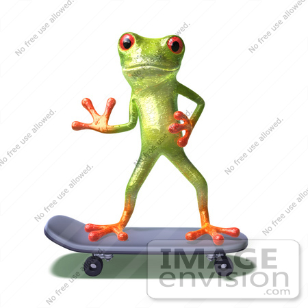 #44237 Royalty-Free (RF) Illustration of a Cute Green 3d Frog Skateboarding - Pose 5 by Julos