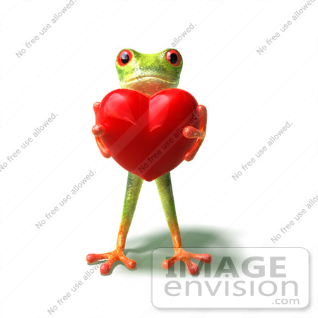 #44244 Royalty-Free (RF) Illustration of a Cute Green 3d Frog Holding A Love Heart - Pose 1 by Julos