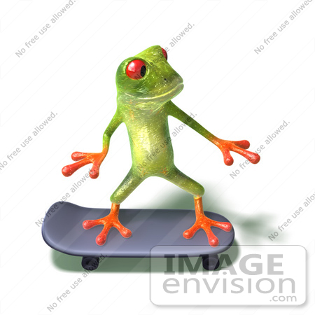 #44256 Royalty-Free (RF) Illustration of a Cute Green 3d Frog Skateboarding - Pose 4 by Julos