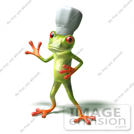 #44262 Royalty-Free (RF) Illustration of a Cute Green 3d Frog Chef Wearing A Hat - Pose 4 by Julos