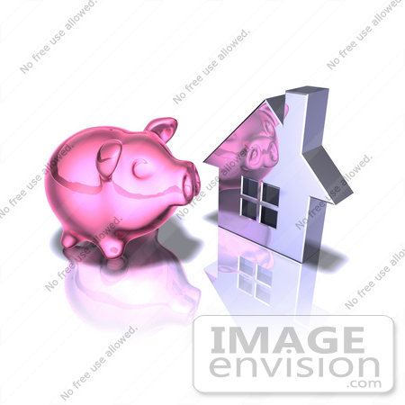 #44290 Royalty-Free (RF) Illustration of a 3d Pink Piggy Bank By A Silver House - Pose 4 by Julos
