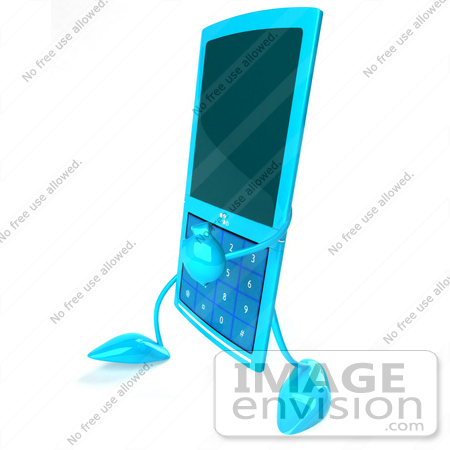 #44293 Royalty-Free (RF) Illustration of a 3d Slim Turquoise Cellphone Mascot Walking Left by Julos
