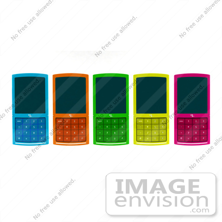 #44309 Royalty-Free (RF) Clipart Illustration of Five Colorful 3d Cellphones Laying Flat On A Surface by Julos
