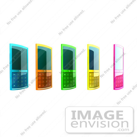 #44311 Royalty-Free (RF) Clipart Illustration of Five Colorful 3d Cellphones in a Row - Version 2 by Julos