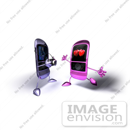 #44325 Royalty-Free (RF) Illustration of a 3d MP3 Player Taking A Picture Of An Amorous Phone by Julos