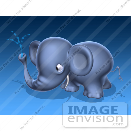 #44369 Royalty-Free (RF) Illustration of a 3d Blue Elephant Mascot Spraying Water - Pose 3 by Julos