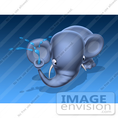 #44370 Royalty-Free (RF) Illustration of a 3d Blue Elephant Mascot Spraying Water - Pose 2 by Julos