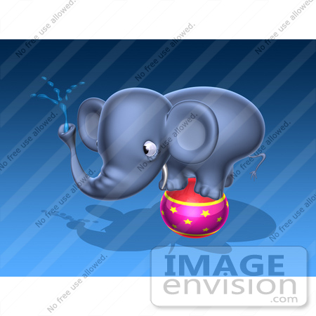#44378 Royalty-Free (RF) Illustration of a 3d Blue Elephant Mascot Standing On A Circus Ball And Spraying Water - Pose 2 by Julos