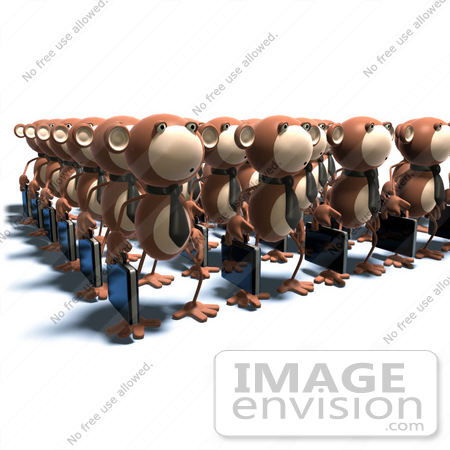 #44379 Royalty-Free (RF) Illustration of Rows Of 3d Business Monkeys Carrying Briefcases - Version 3 by Julos