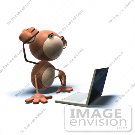#44385 Royalty-Free (RF) Illustration of a 3d Monkey Mascot Using A Laptop - Version 4 by Julos