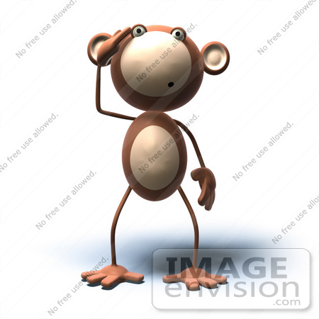 #44389 Royalty-Free (RF) Illustration of a 3d Monkey Mascot With A Confused Expression - Version 6 by Julos