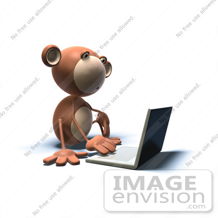 #44391 Royalty-Free (RF) Illustration of a 3d Monkey Mascot Using A Laptop - Version 2 by Julos