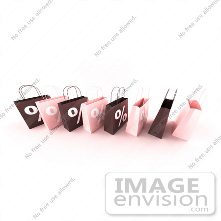 #44418 Royalty-Free (RF) Illustration of a Row Of 3d Pink And Brown Percent Sign Shopping Bags - Version 6 by Julos
