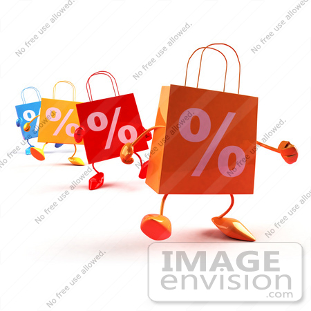 #44419 Royalty-Free (RF) Illustration of 3d Percent Shopping Bags Walking Forward - Version 3 by Julos