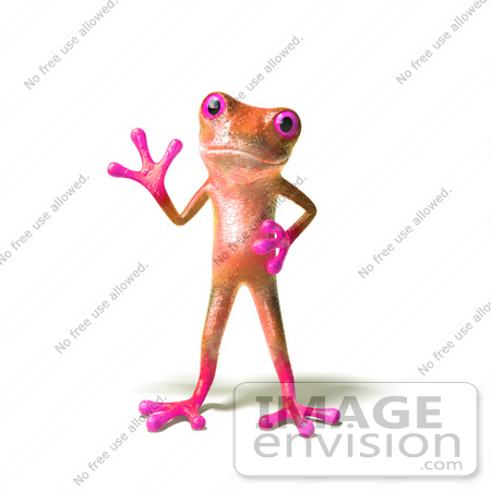 #44510 Royalty-Free (RF) Illustration of a Cute 3d Pink Tree Frog Mascot Waving - Pose 1 by Julos
