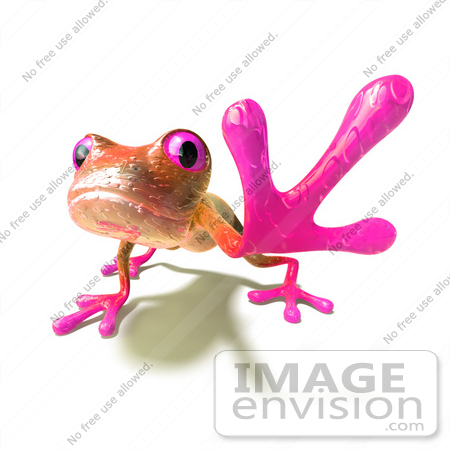 #44517 Royalty-Free (RF) Illustration of a Cute 3d Pink Tree Frog Mascot Reaching Outwards With His Foot - Version 1 by Julos