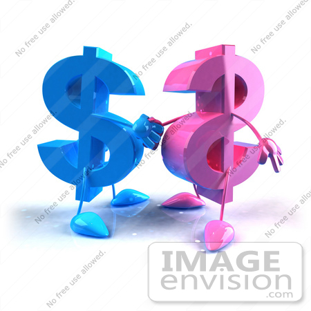 #44557 Royalty-Free (RF) Illustration of Two Pink And Blue 3d Dollar Signs Shaking Hands by Julos