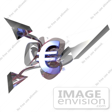 #44604 Royalty-Free (RF) Illustration of a 3d Euro Symbols With Three Branching Arrows - Version 2 by Julos