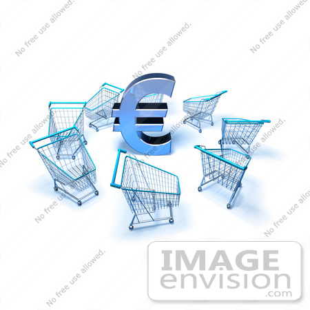 #44612 Royalty-Free (RF) Illustration of a 3d Euro Symbol Surrounded By Shopping Carts - Version 4 by Julos