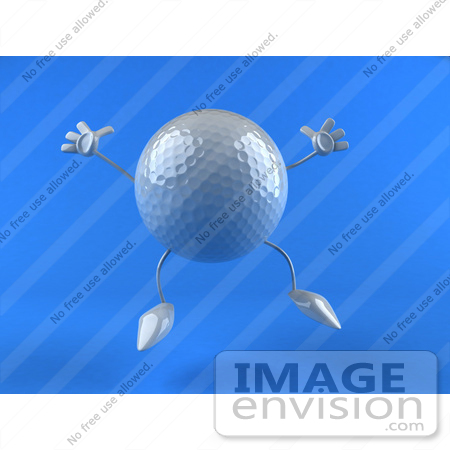 #44628 Royalty-Free (RF) Illustration of a 3d Golf Ball Mascot With Arms And Legs, Jumping - Version 2 by Julos