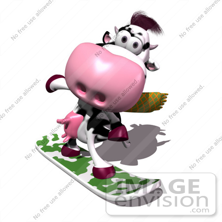 #44633 Royalty-Free (RF) Illustration of a 3d Dairy Cow Mascot Snowboarding - Version 1 by Julos