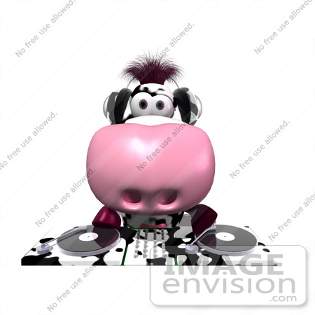 #44638 Royalty-Free (RF) Illustration of a 3d Dairy Cow Mascot DJ Playing Music - Version 2 by Julos