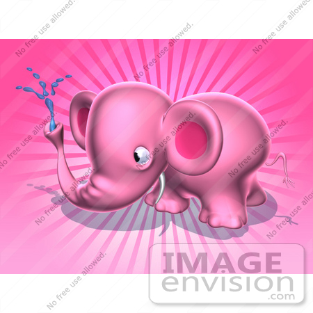 #44655 Royalty-Free (RF) Illustration of a 3d Pink Elephant Mascot Spraying Water - Pose 5 by Julos