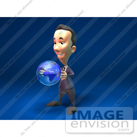 #44798 Royalty-Free (RF) Illustration Of A 3d White Businessman Mascot Holding A Globe - Version 2 by Julos