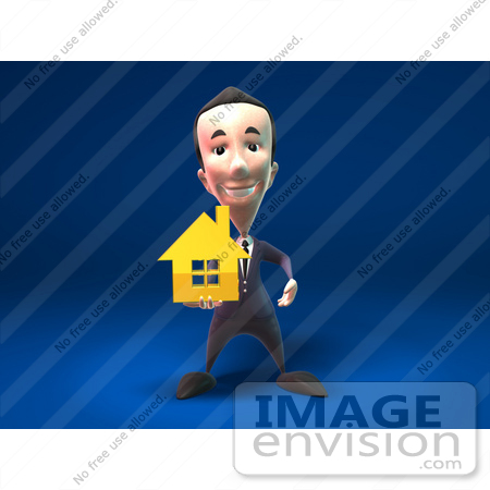 #44799 Royalty-Free (RF) Illustration Of A 3d White Businessman Mascot Holding Out A Golden Home - Version 3 by Julos