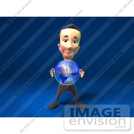 #44807 Royalty-Free (RF) Illustration Of A 3d White Businessman Mascot Holding A Globe - Version 1 by Julos