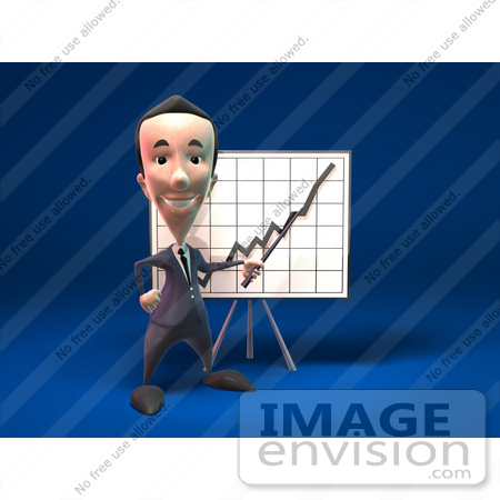 #44809 Royalty-Free (RF) Illustration Of A 3d White Businessman Mascot Discussing Statistics - Version 1 by Julos