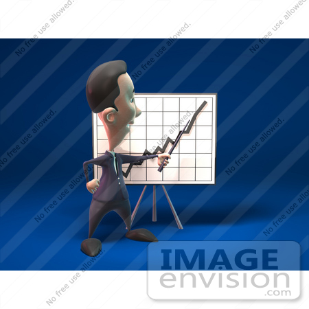 #44810 Royalty-Free (RF) Illustration Of A 3d White Businessman Mascot Discussing Statistics - Version 3 by Julos