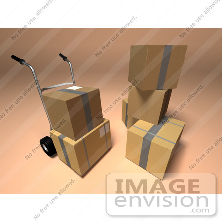 #45354 Royalty-Free (RF) Illustration Of 3d Cardboard Boxes With A Dolly - Version 1 by Julos