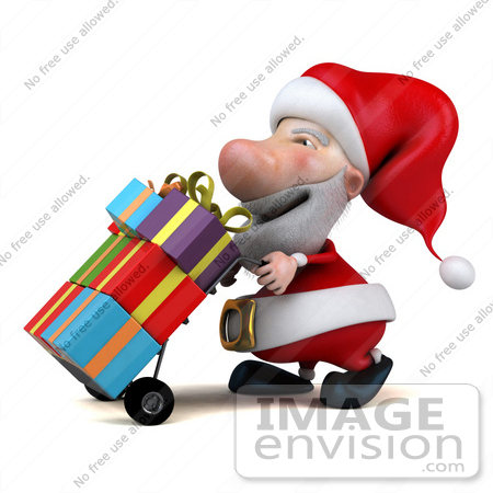 #46342 Royalty-Free (RF) Illustration Of A 3d Big Nose Santa Mascot Pushing Gifts On A Dolly - Version 1 by Julos