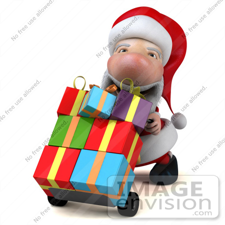 #46345 Royalty-Free (RF) Illustration of a 3d Big Nose Santa Mascot Pushing Gifts On A Dolly - Version 2 by Julos