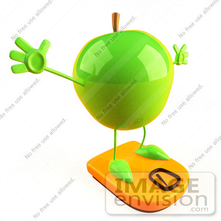 #46583 Royalty-Free (RF) Illustration Of A 3d Green Apple Mascot Standing On A Scale - Version 4 by Julos