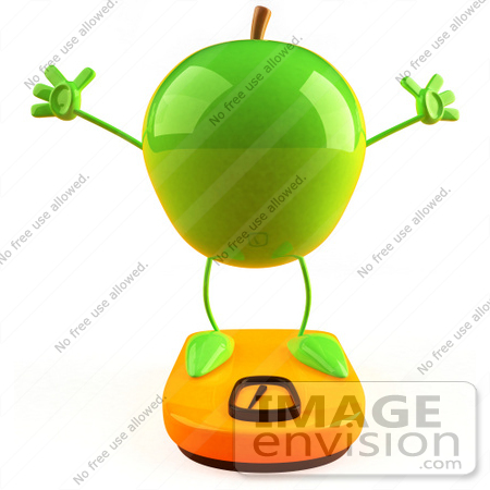 #46592 Royalty-Free (RF) Illustration Of A 3d Green Apple Mascot Standing On A Scale by Julos