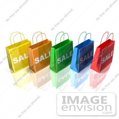 #46643 Royalty-Free (RF) Illustration Of A 3d Row Of Colorful Sale Shopping Bags - Version 3 by Julos