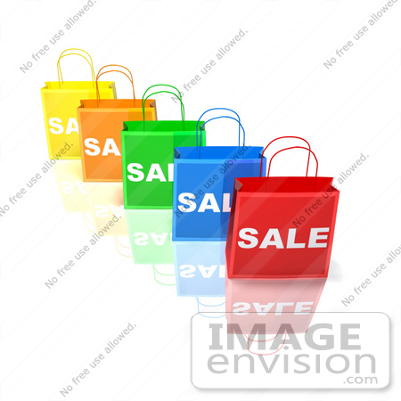 #46648 Royalty-Free (RF) Illustration Of A 3d Row Of Colorful Sale Shopping Bags - Version 2 by Julos