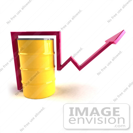 #46721 Royalty-Free (RF) Illustration Of A 3d Pink Arrow Going Around A Yellow Oil Barrel - Version 1 by Julos