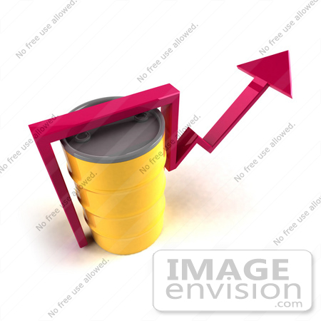 #46723 Royalty-Free (RF) Illustration Of A 3d Pink Arrow Going Around A Yellow Oil Barrel - Version 4 by Julos