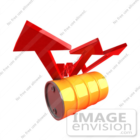 #46727 Royalty-Free (RF) Illustration Of Three 3d Red Arrows Spanning Over An Orange Oil Barrel - Version 2 by Julos