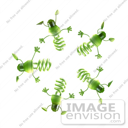 #46828 Royalty-Free (RF) Illustration Of A Group Of Green 3d Spiral Light Bulb Mascots In A Circle by Julos