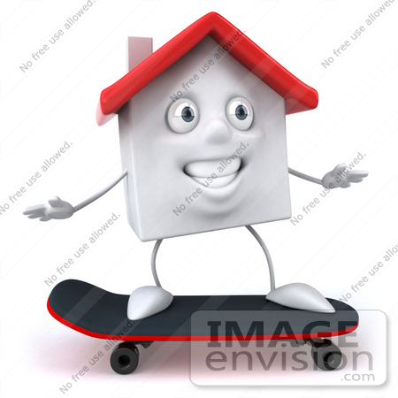#46872 Royalty-Free (RF) Illustration Of A 3d White Clay House Mascot Skateboarding - Version 1 by Julos